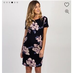 Pink Blush Maternity Navy Blue Floral Short Sleeve Dress Medium